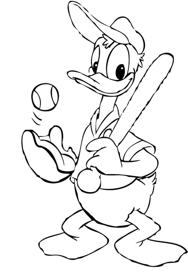 Donald duck playing baseball coloring page