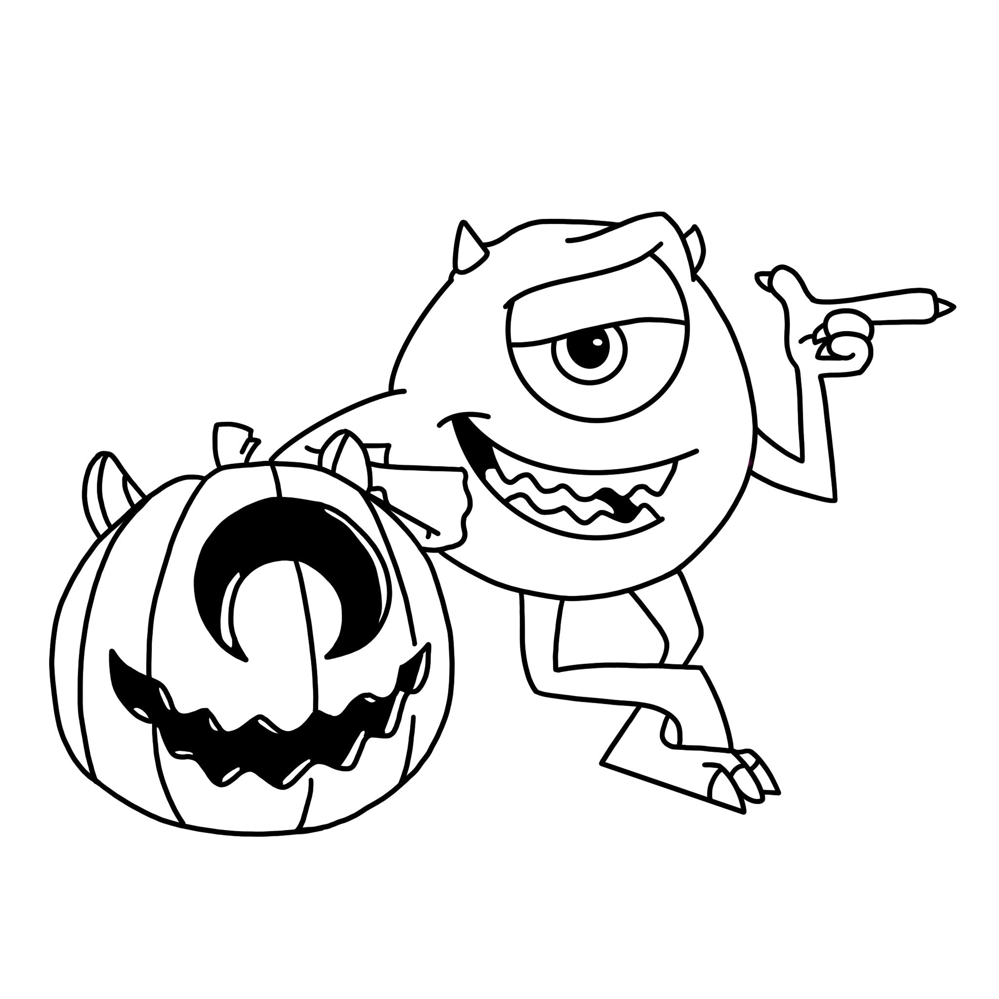 Mike wazowski with pumpkin monsters inc digital files svgpdfpngjpeg kids halloween coloring pages