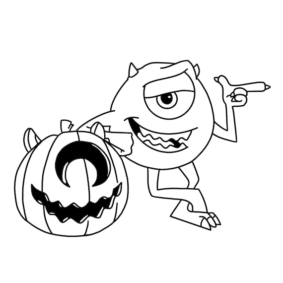 Mike wazowski with pumpkin monsters inc digital files svgpdfpngjpeg kids halloween coloring pages