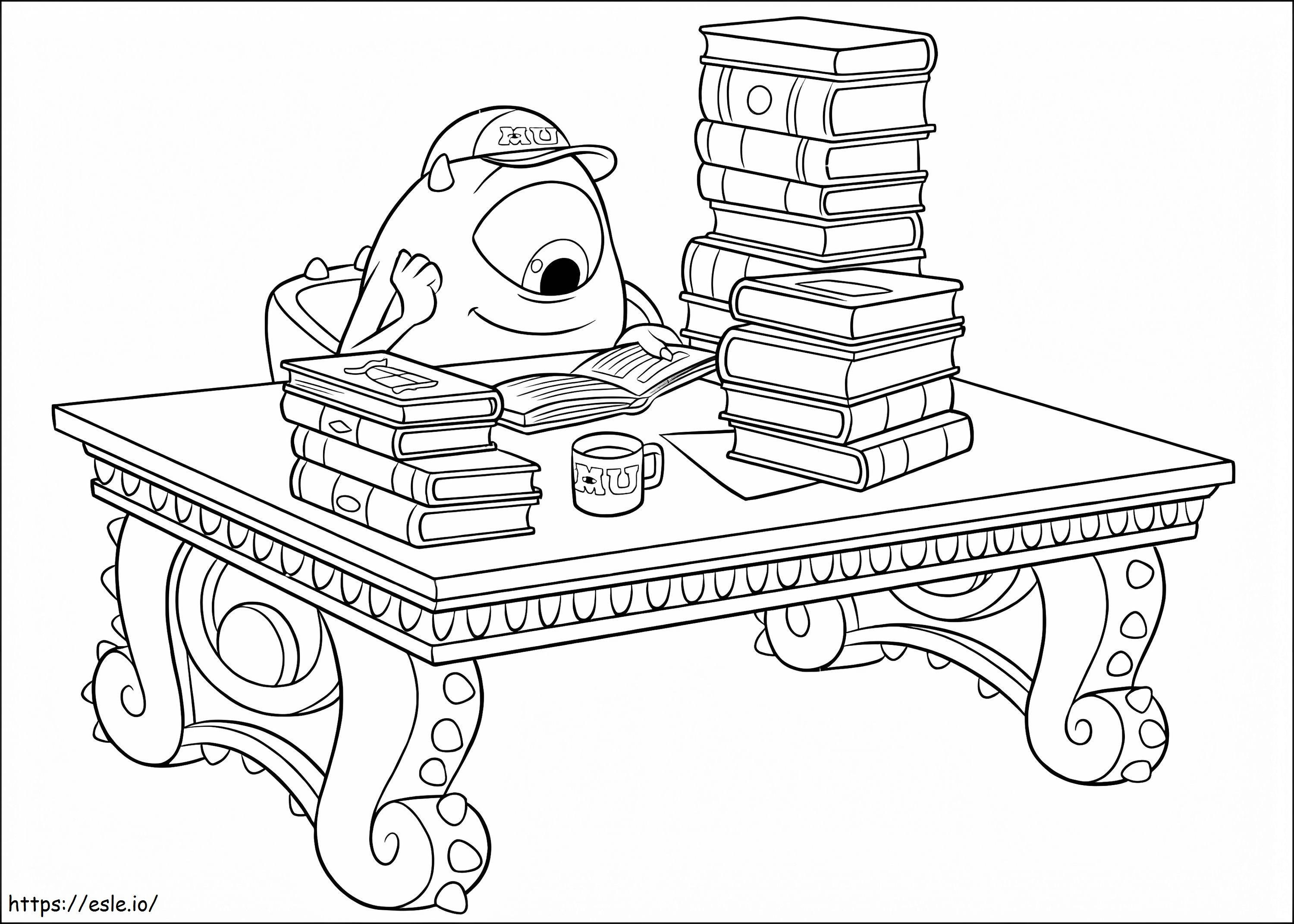 Mike wazowski studying coloring page