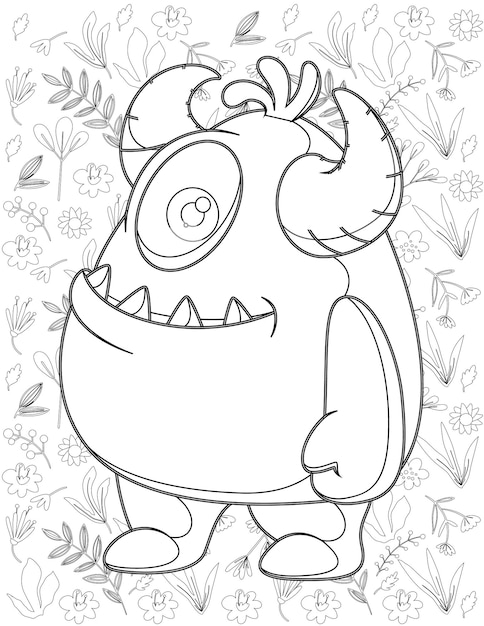 Premium vector monster coloring page monster vector monster white and black monster coloring for kids