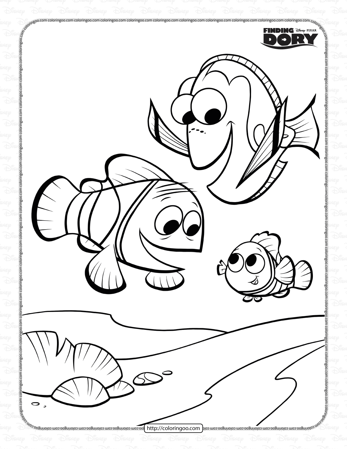 Disney marlin dory and nemo coloring page