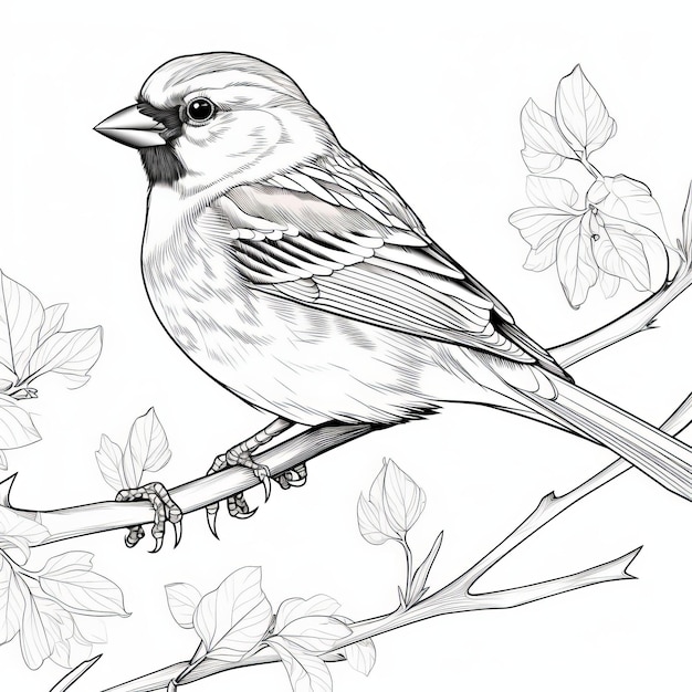 Premium ai image hyperrealistic sparrow coloring pages detailed black and white line drawings