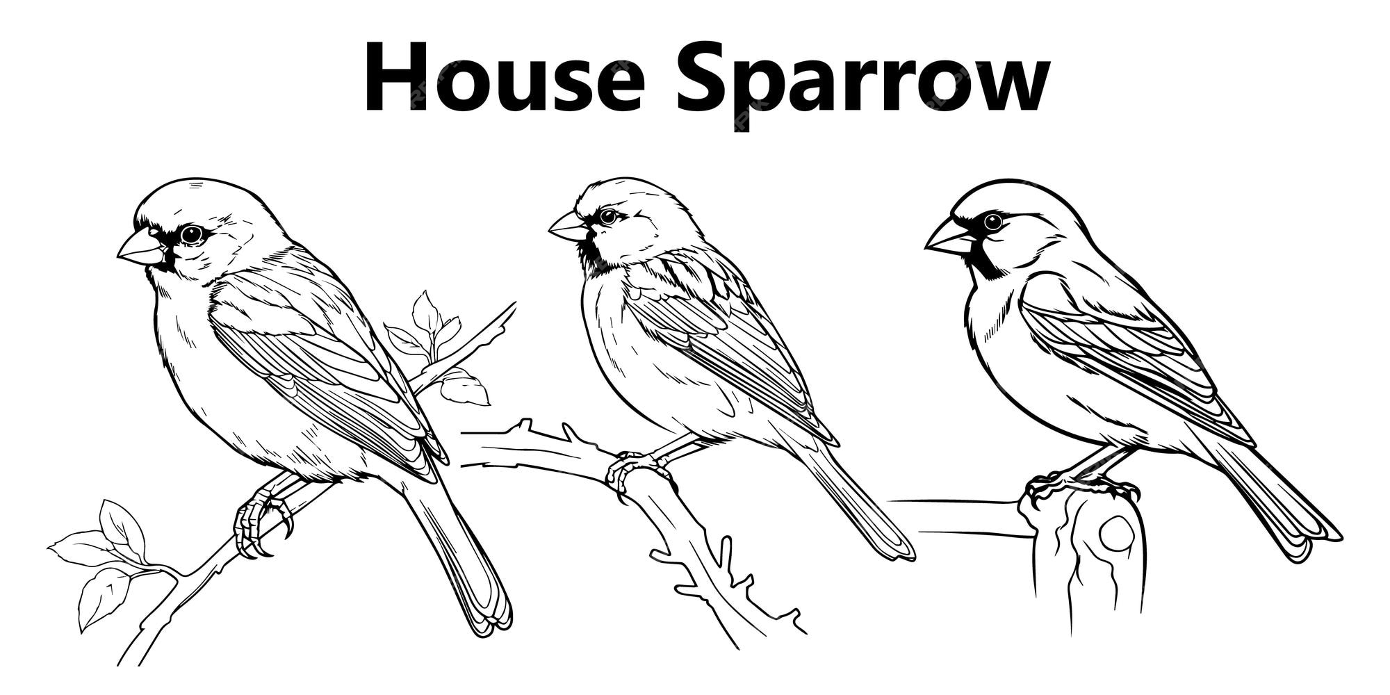 Premium vector house sparrow bird line art coloring page vector illustration