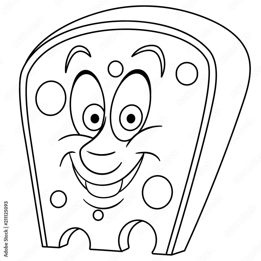 Coloring page coloring book swiss cheese with holes happy food concept cartoon design for t