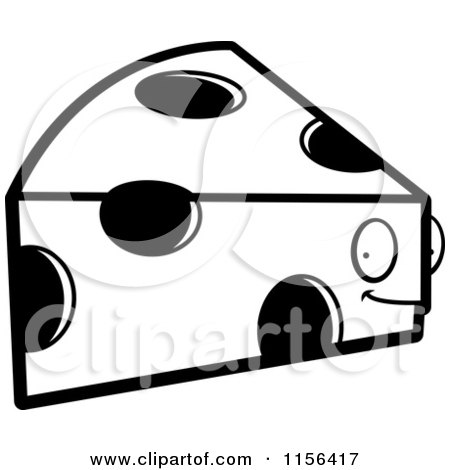 Cartoon clipart of a black and white swiss cheese wedge character
