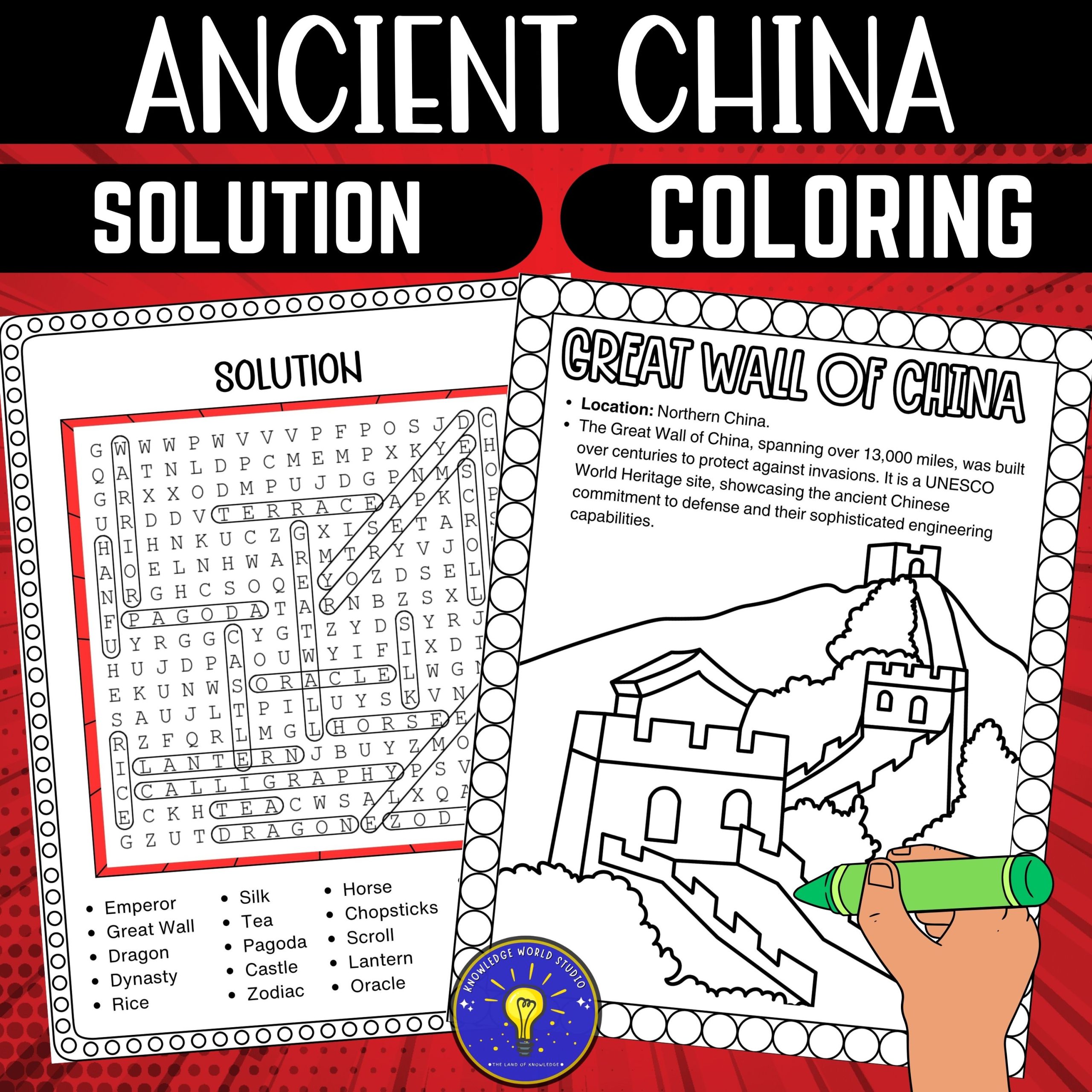 Ancient china activities word search