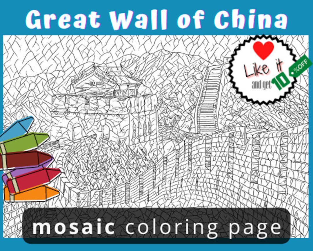Great wall of china adult coloring page with reference pic for inspiration guidance mosaic coloring stained glass coloring page