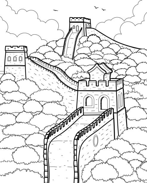 Great wall of china surrounding wall wall building feature china east asia stock illustrations royalty