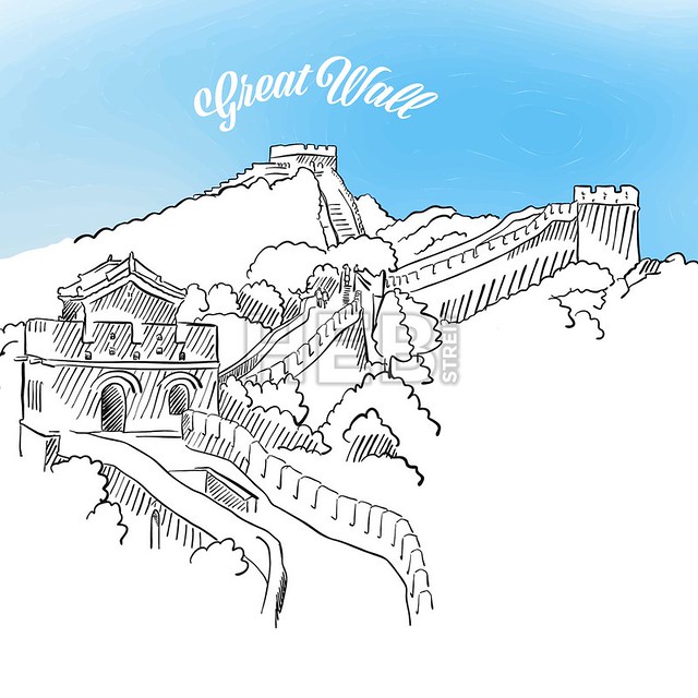Sketch of great wall in china sketch of great wall in chiâ