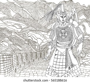 Coloring pages beautiful chinese warrior against àààààààààªàààà àààààààààààªààààà