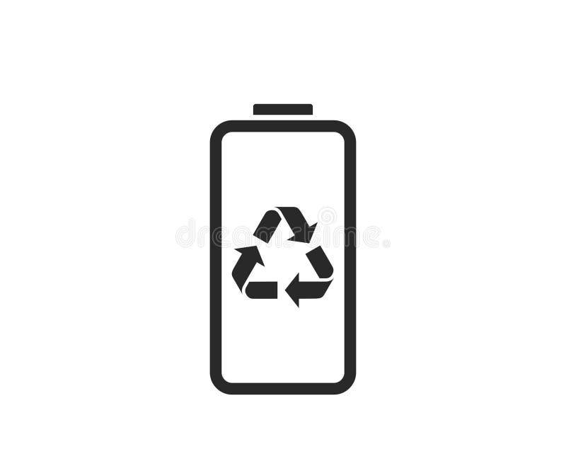 Battery with recycle sign line icon environment and recycling symbol stock vector