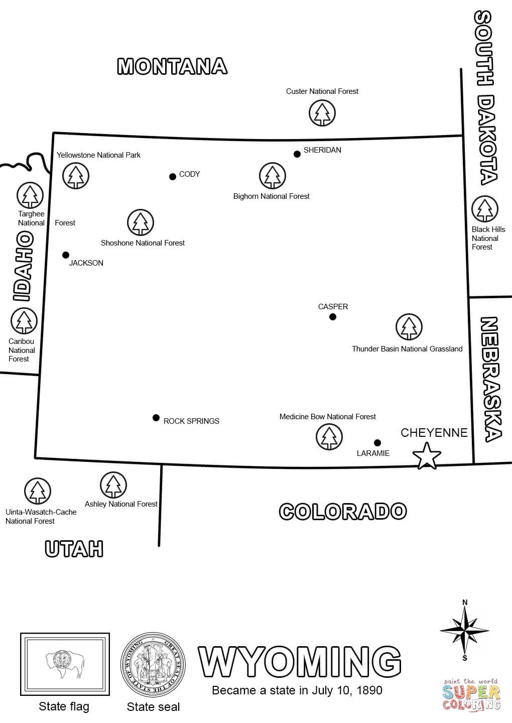 Wyoming state map coloring page free printable coloring pages
