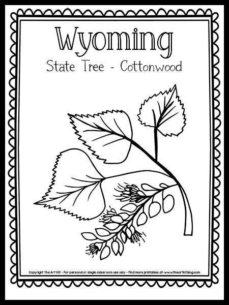 Wyoming state tree coloring page cottonwood free printable â the art kit