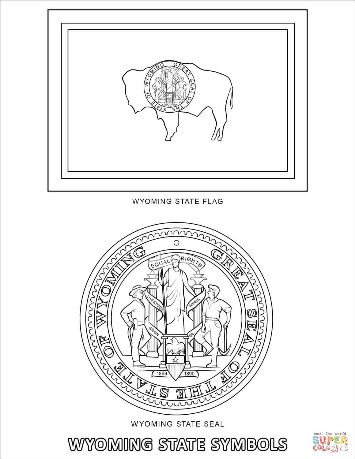 Wyoming state symbols coloring page free printable coloring pages