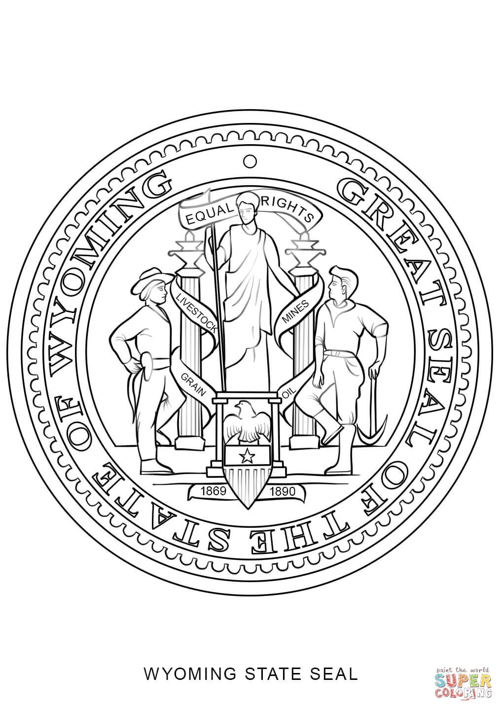 Wyoming state seal coloring page free printable coloring pages