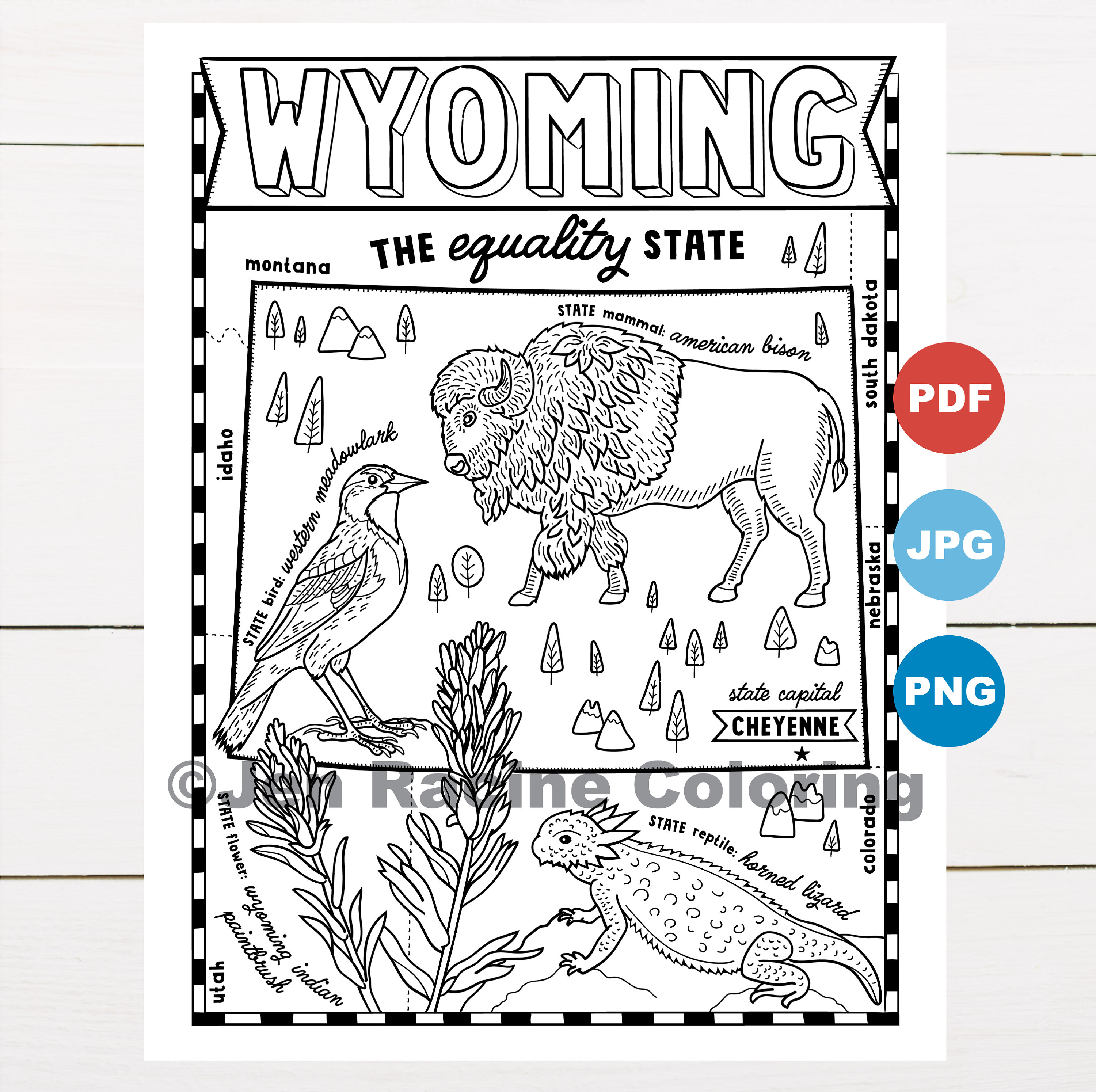 Wyoming coloring page united states state map wildlife state symbols flowers coloring pages