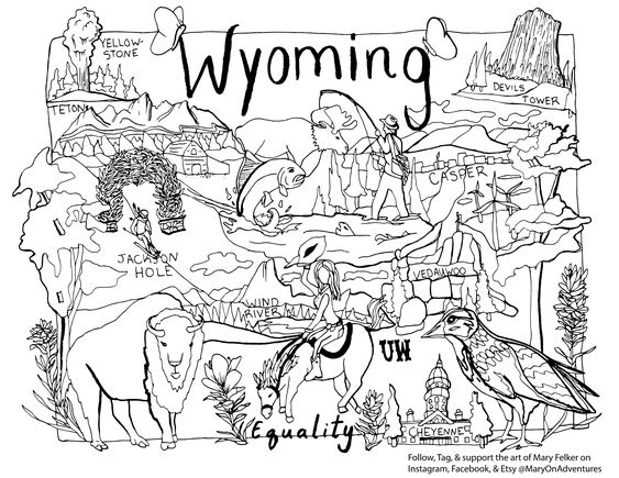 Wyoming coloring wyoming print wyoming art wyoming coloring page adult coloring coloring book wyoming state symbols wyoming teacher