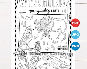 Wyoming coloring page united states state map wildlife state symbols flowers coloring pages