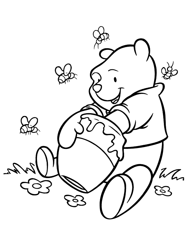 Pooh with honey pot coloring page
