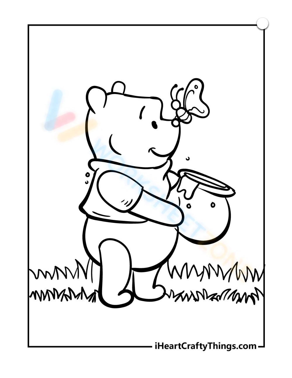 Winnie holding honey pot worksheet