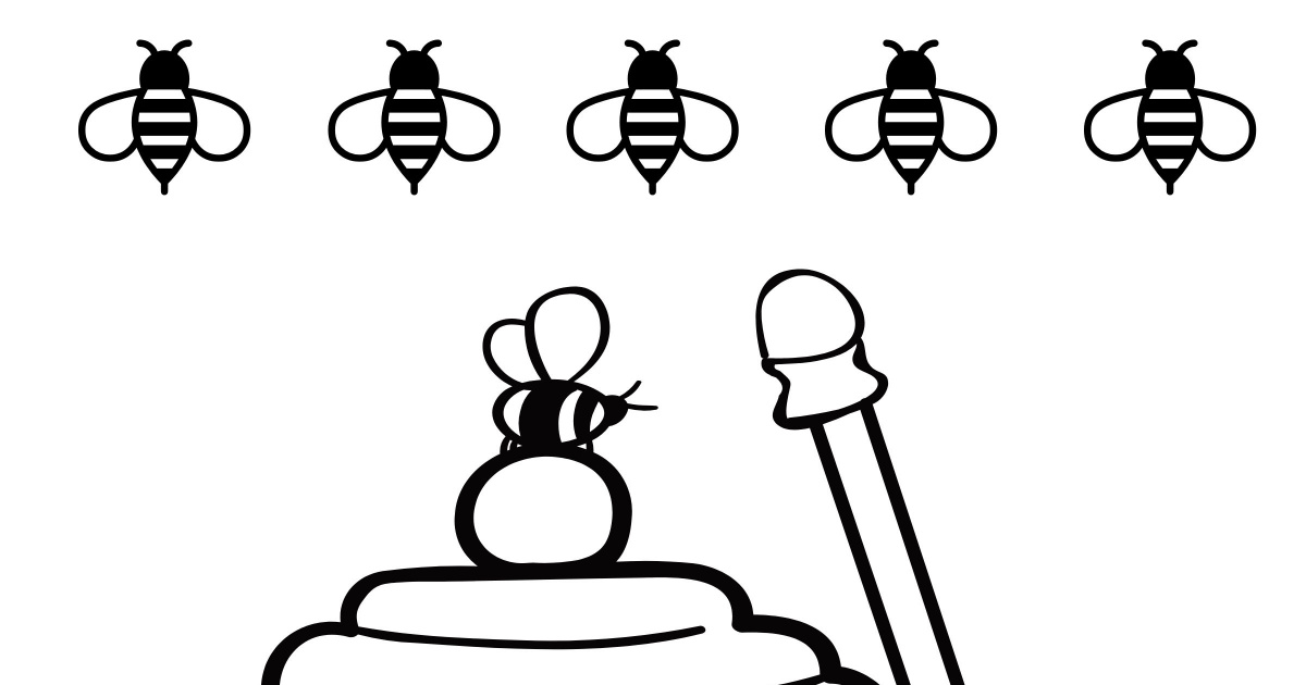Bees and honey pot coloring page