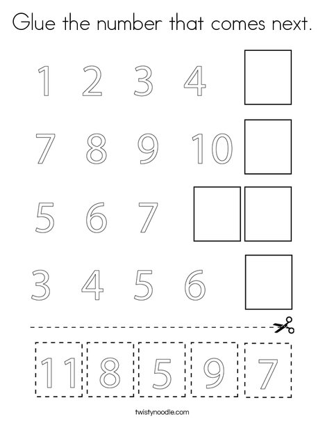 Glue the number that es next coloring page