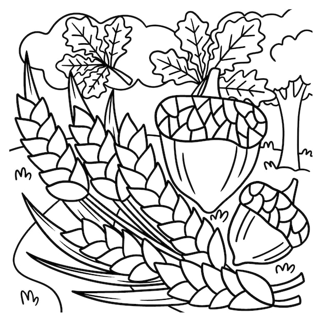 Premium vector thanksgiving harvest wheat coloring page for kids