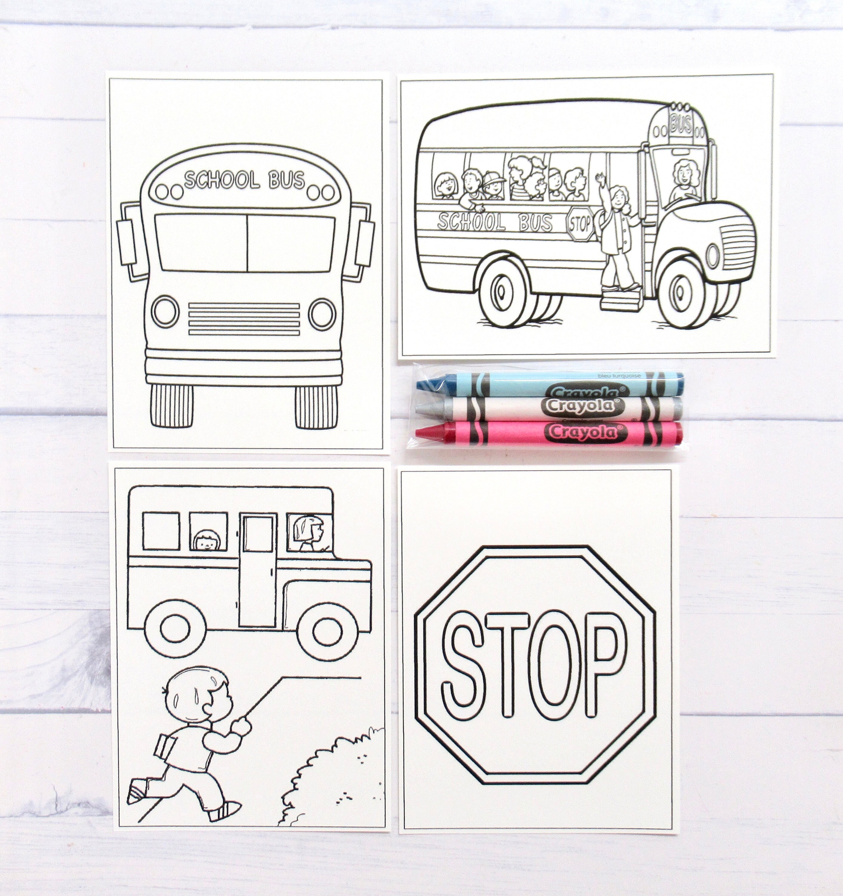 The wheels on the bus mini coloring pages and crayons bag child the wheels on the bus party favors