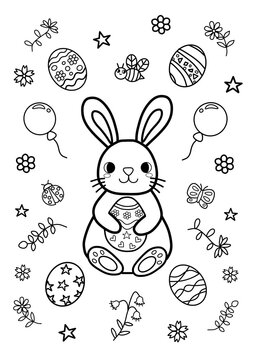 Easter bunny coloring pages for kids painting for kindergarten and elementary school children childrens coloring activity sheet cute illustration to color illustration