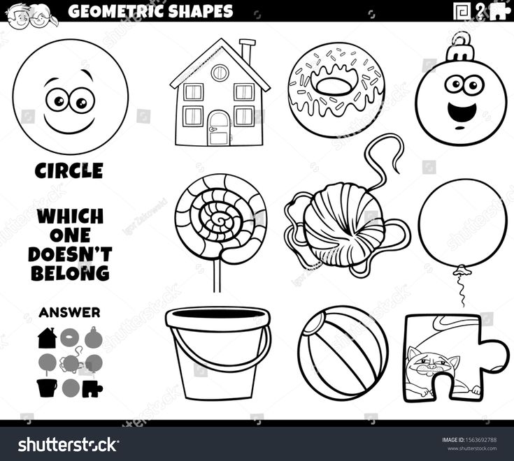 Black and white cartoon illustration of circle geometric shape educational game for childrâ clip art freebies educational games for kids black and white cartoon