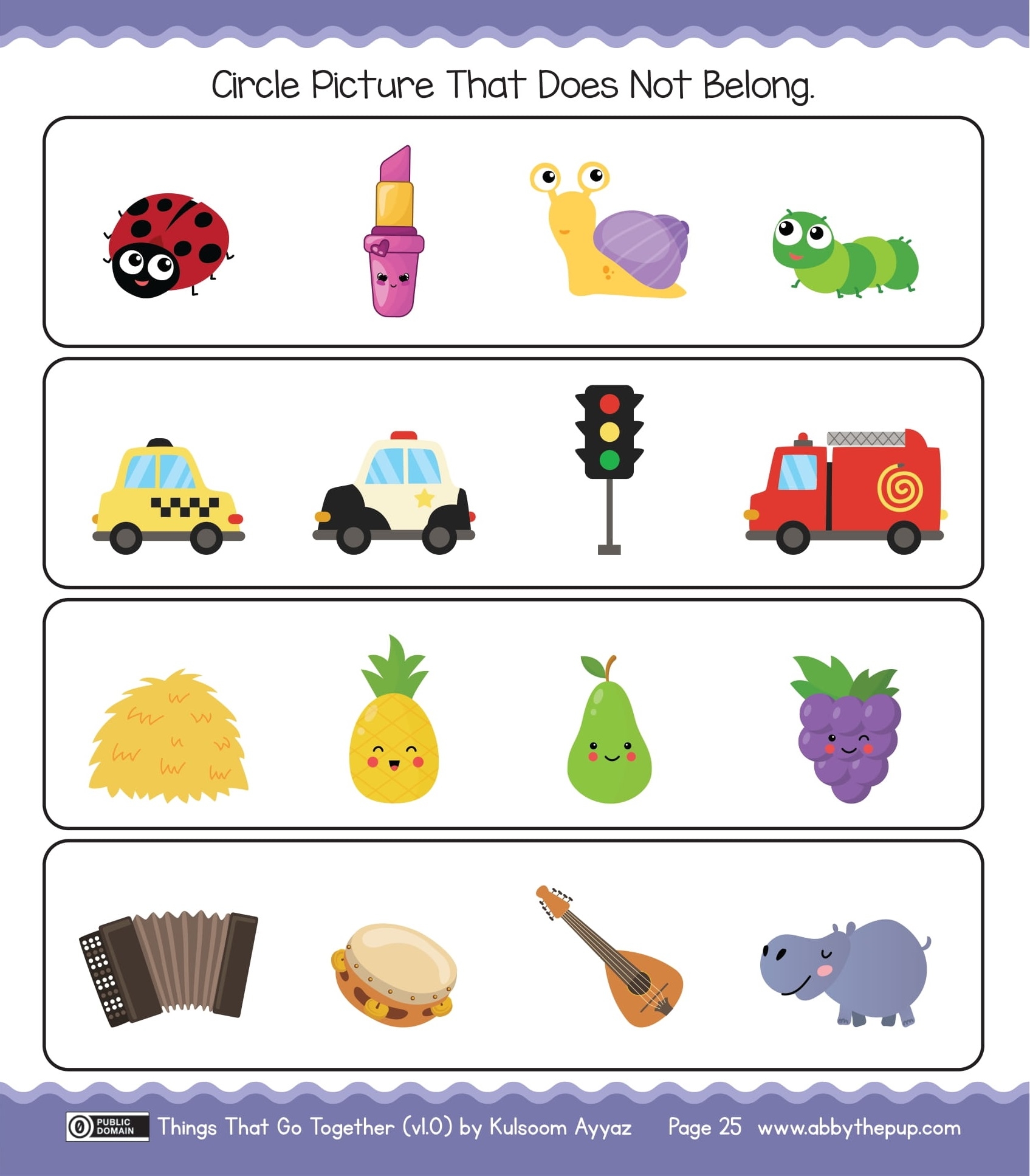 Circle picture that does not belong for each row free printable puzzle games