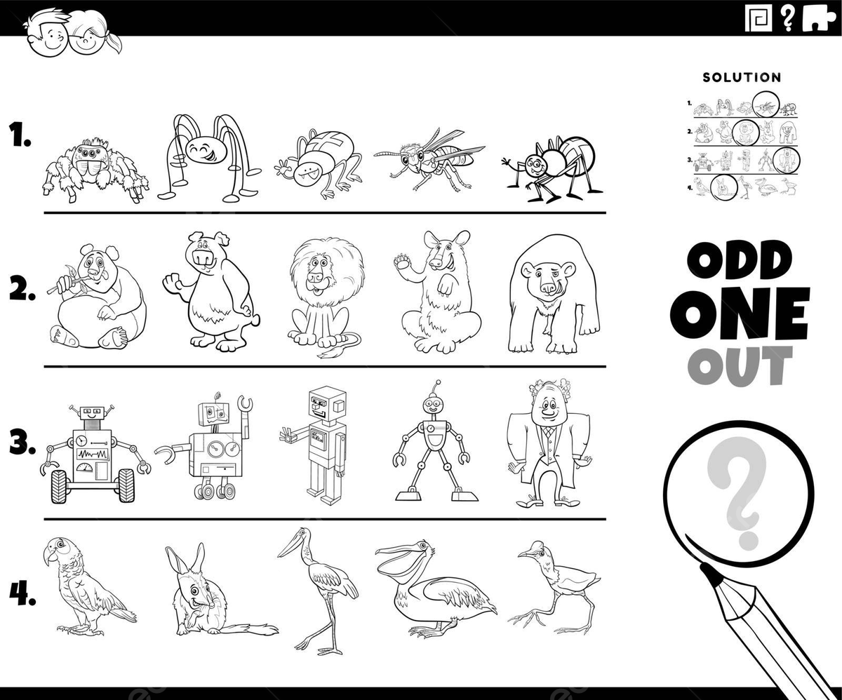 Coloring book page find the cartoon character that doesnt belong game vector activity preschool kindergarten png and vector with transparent background for free download