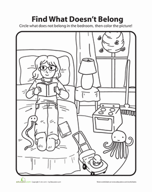 What doesnt belong bedroom worksheet education activity sheets for kids kindergarten games free activities for kids