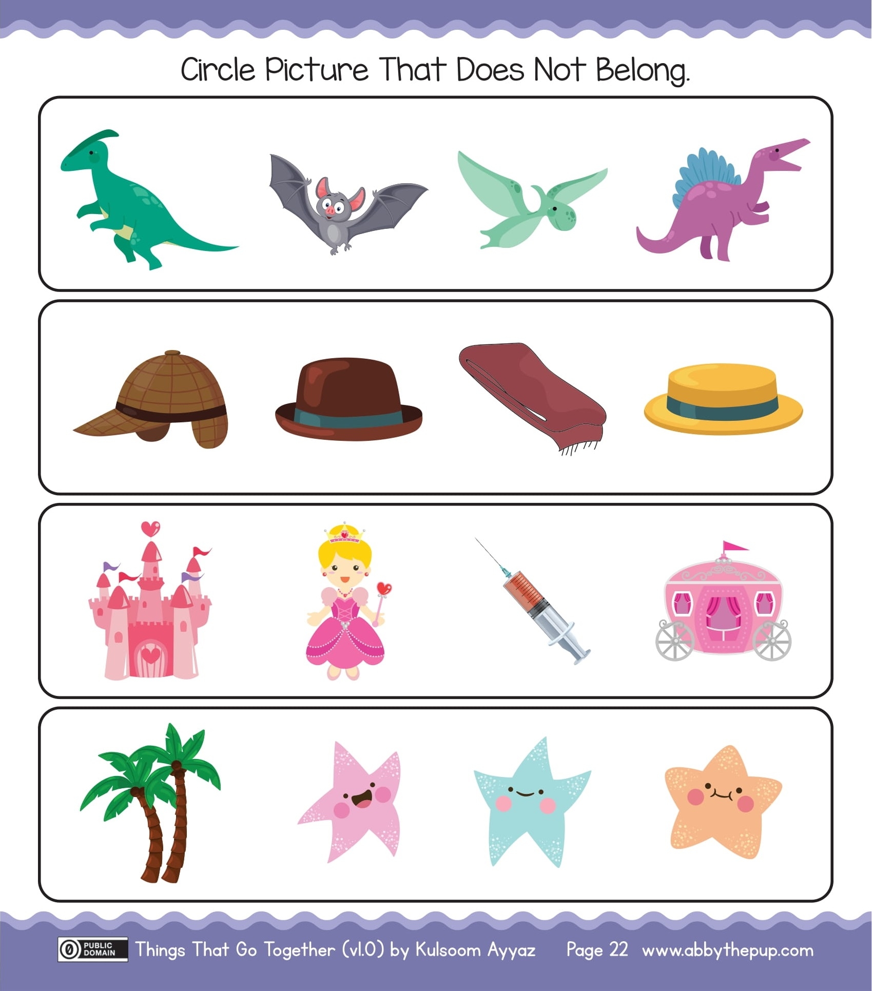 Circle picture that does not belong for each row free printable puzzle games