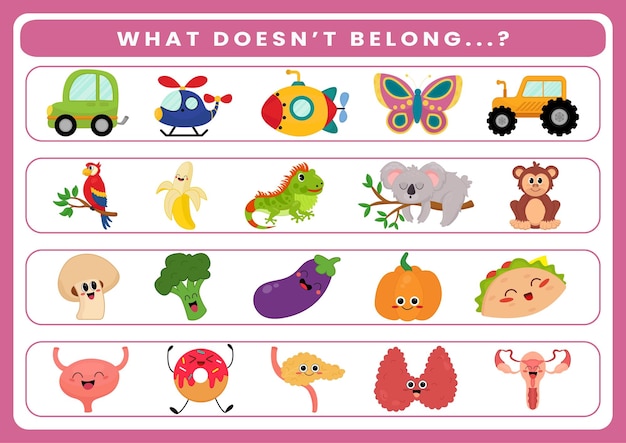 Premium vector what doesnt belong worksheet for kids