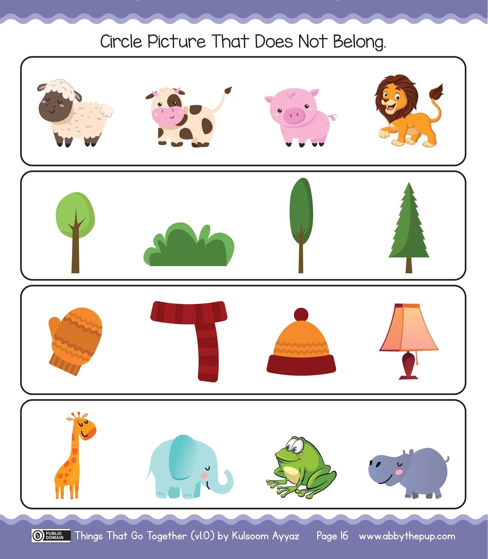 Circle picture that does not belong for each row free printable puzzle games