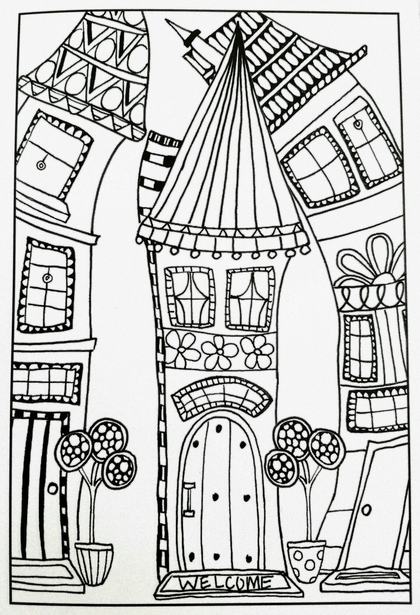 Whimsical houses inkspirations adult coloring page coloring books coloring pages adult coloring page