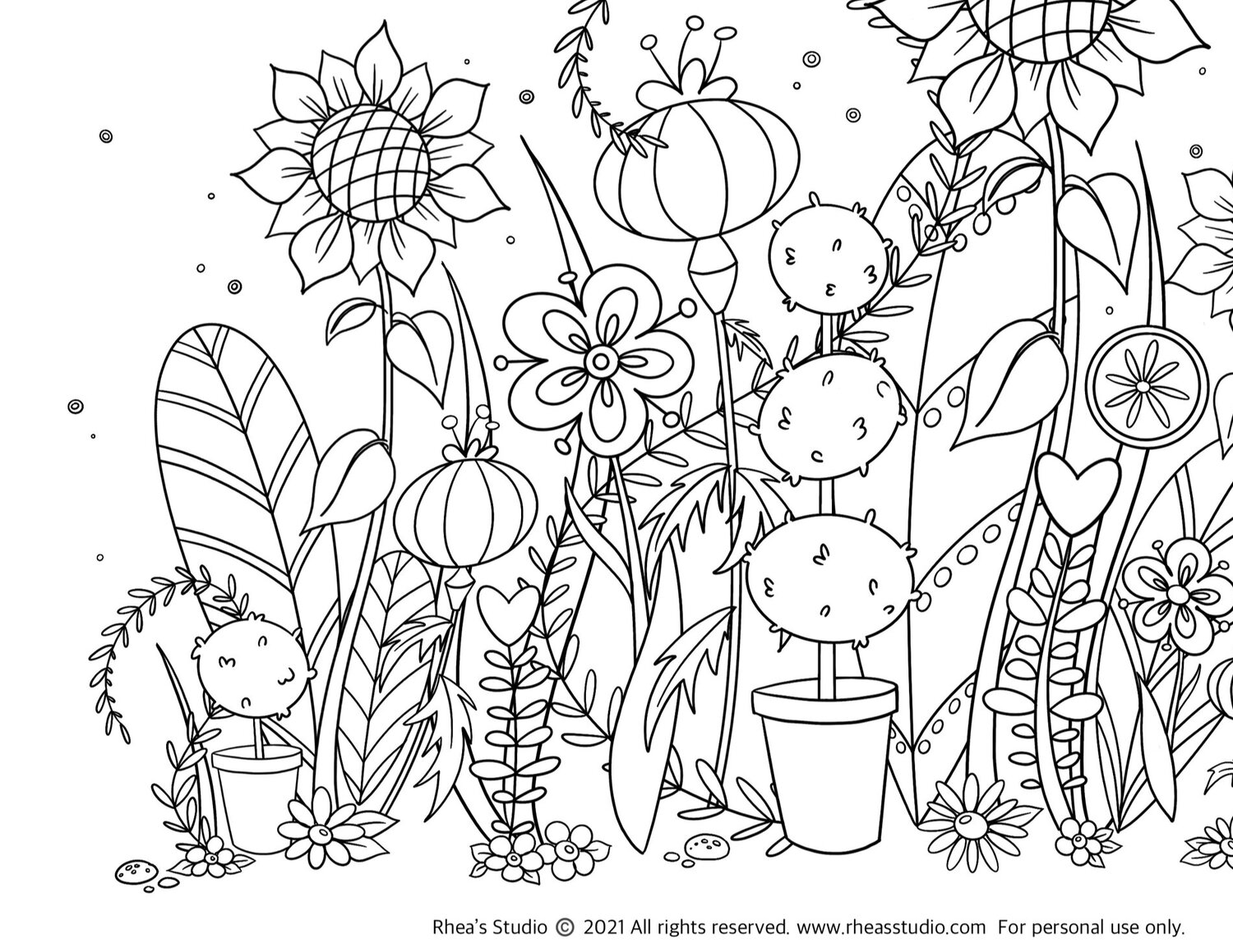 Garden whimsy coloring page â rheas studio