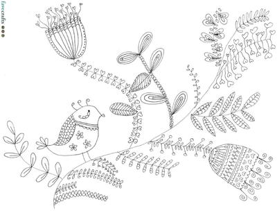 Whimsical bird coloring sheet