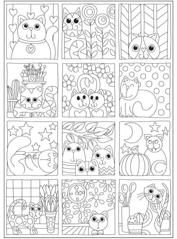 Free whimsical cats coloring pages â