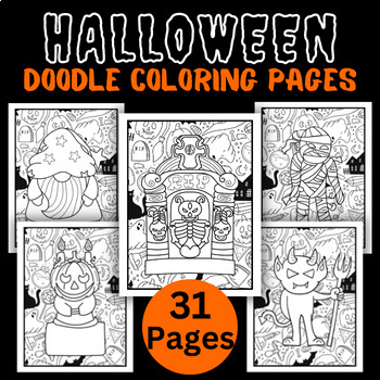 Whimsical halloween doodle coloring pages for endless fun and creativity made by teachers