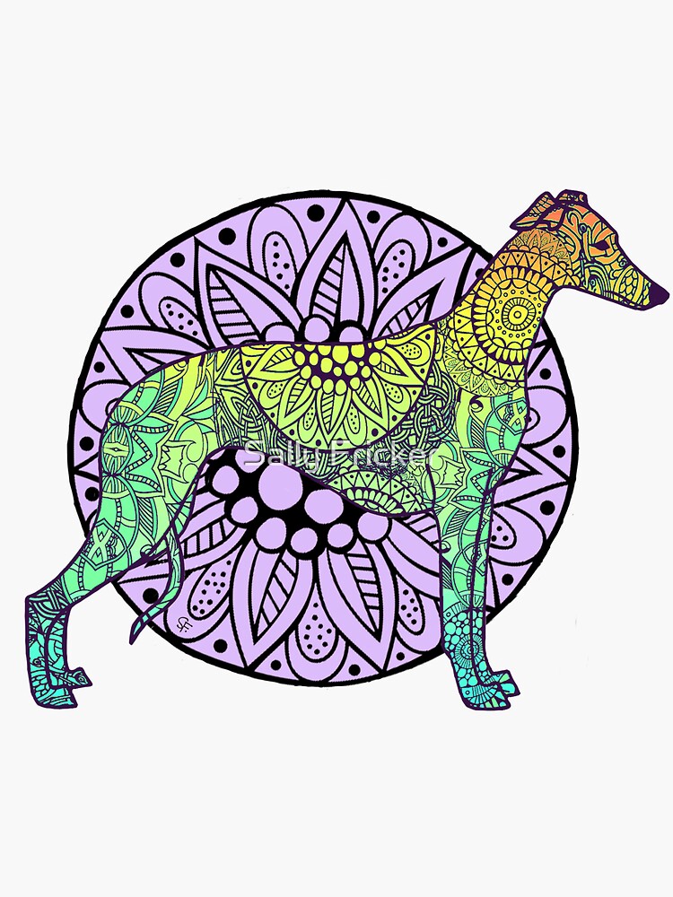 Whippet coloring book style sticker for sale by sally fricker