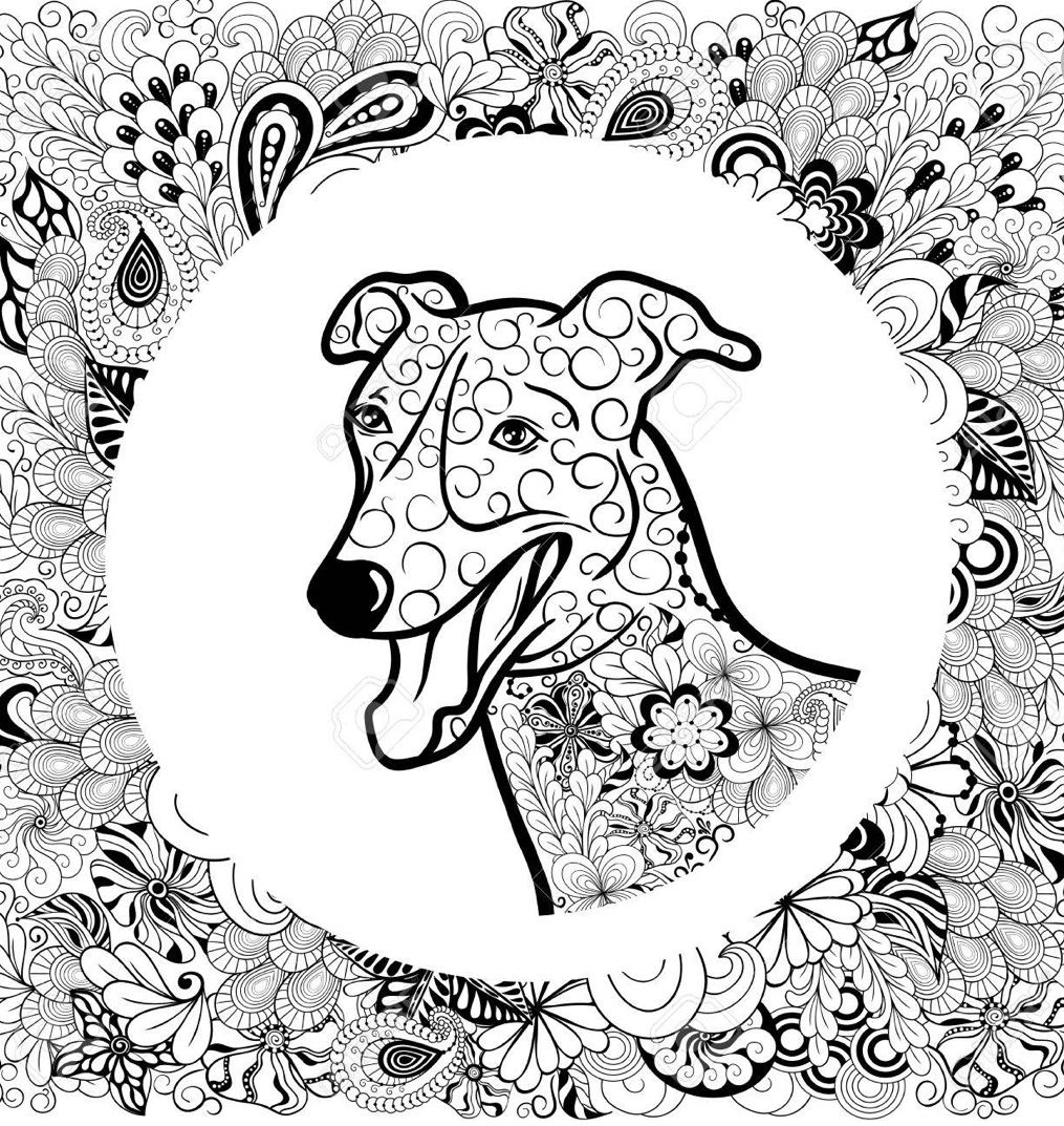 Whippet head mandala grey hound dog greyhound illustration