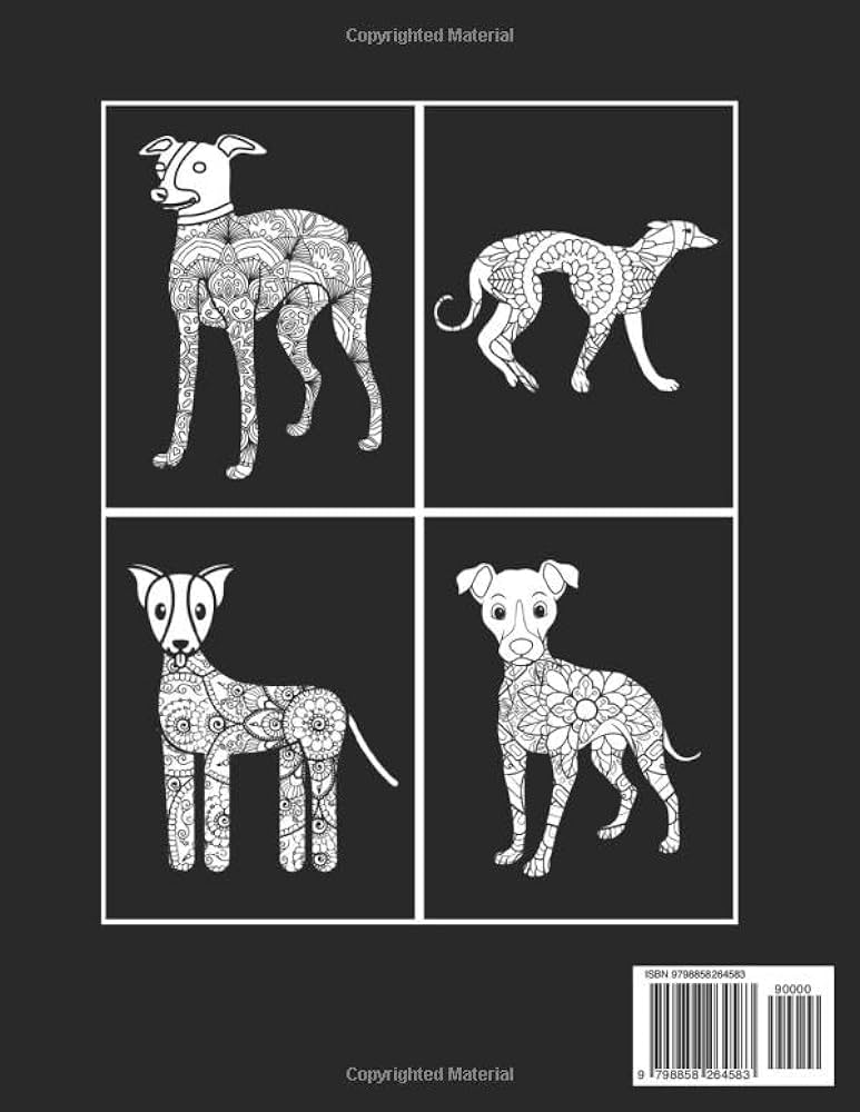Whippet black background adult coloring book this coloring book features awesome mandala coloring pages of the whippet with cute style for adults martin sareema bãcher