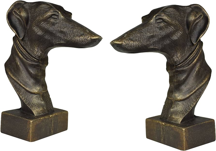 Greyhound whippet dog bust head statue ornament book end st iron pair home