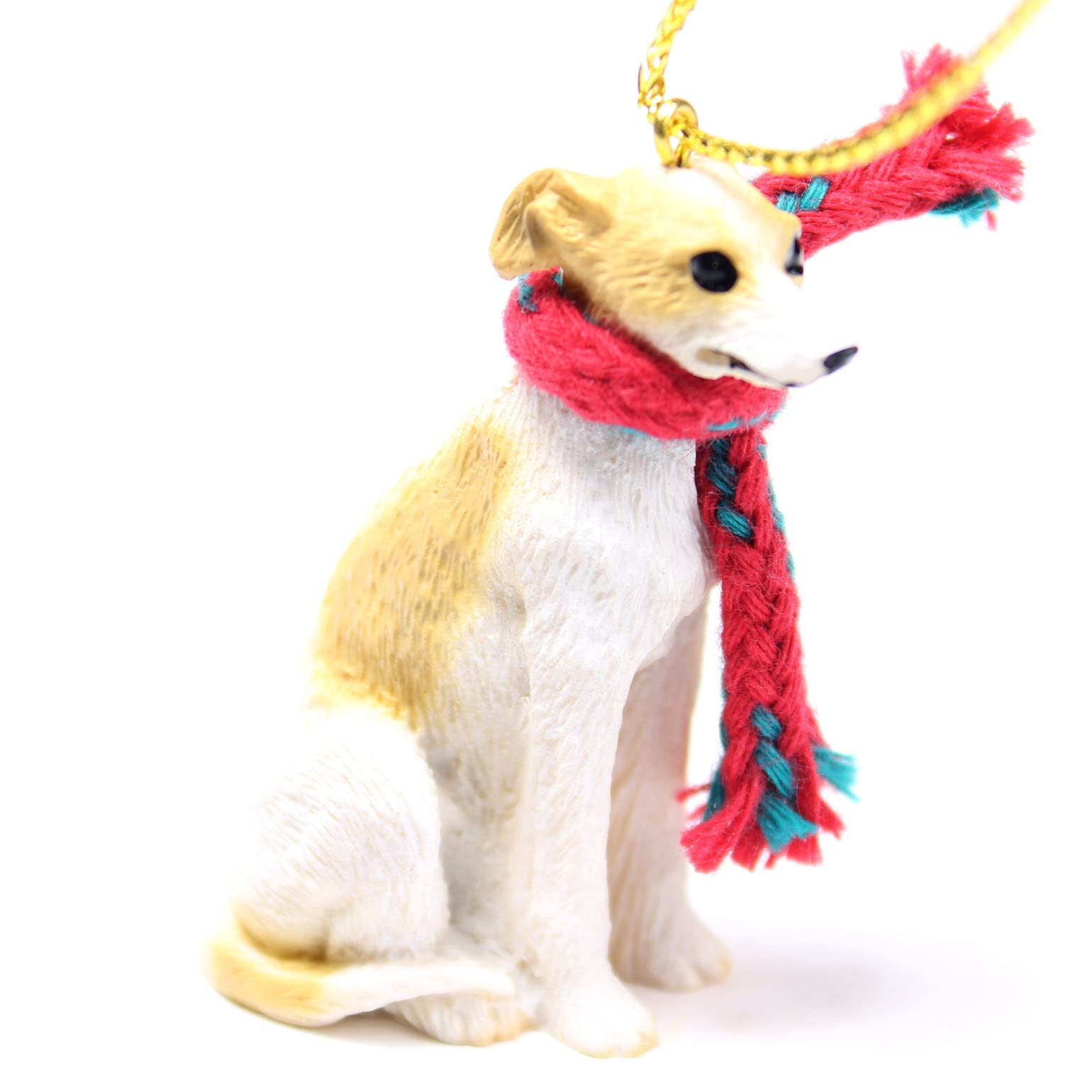 Whippet tiny miniature one christmas ornament tan