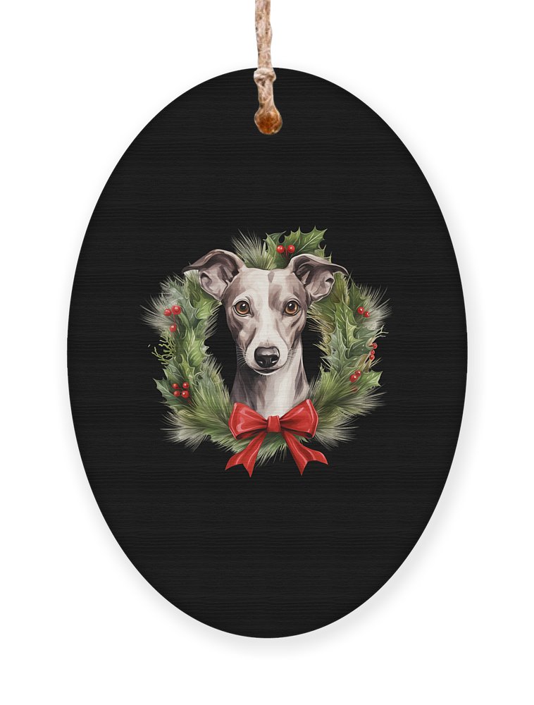 Whippet dog italian greyhound christmas puppy ornament by heidi joyce