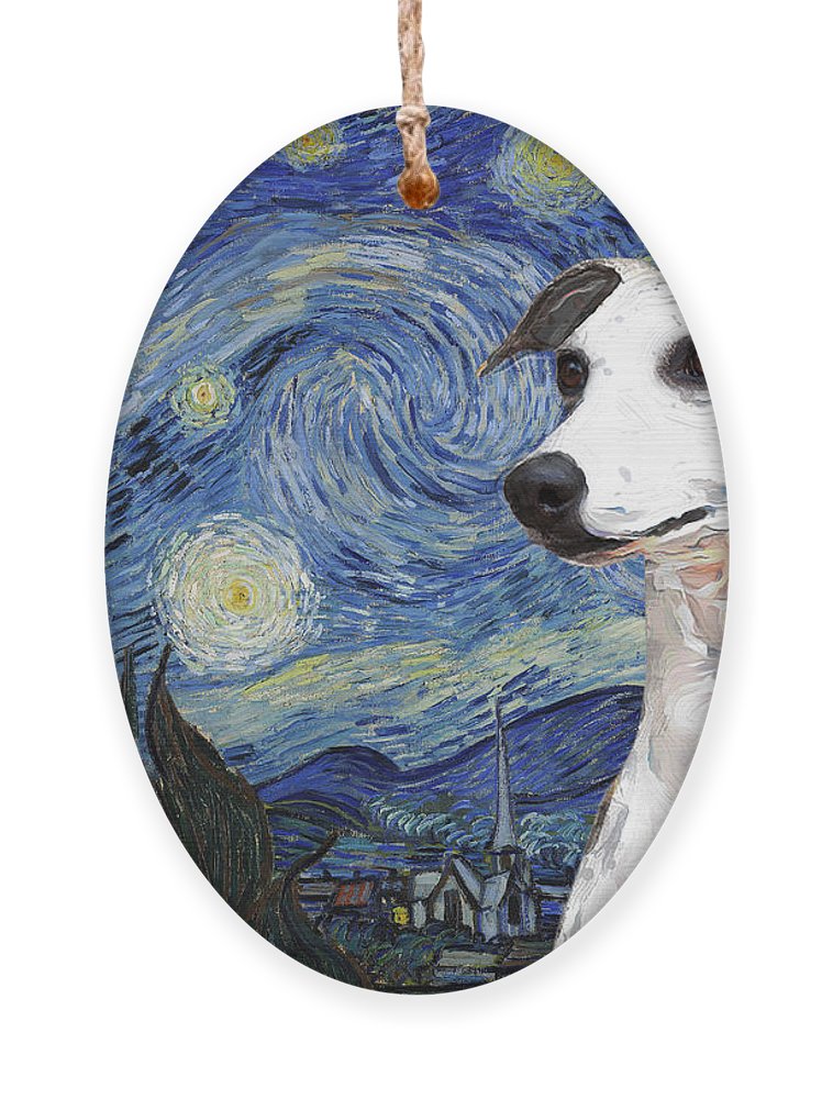 Whippet van gogh art starry night ornament by sandra sij
