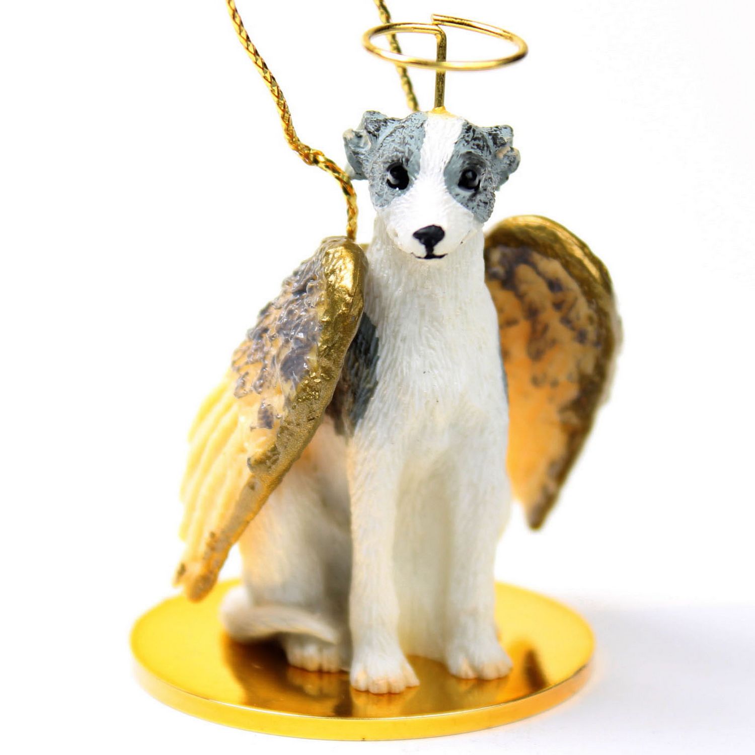 Whippet ornament angel figurine hand painted graywhite